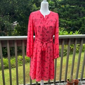 Banana Republic Factory Coral Patterned 3/4 Sleeve Dress